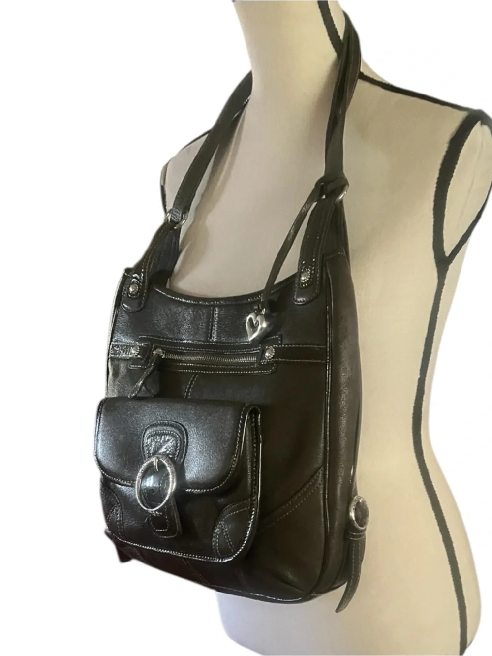 Brighton Donatella Convertible Green Leather shoulder Bag/Backpack